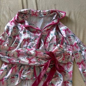 Festive Pink Santa Print Pajama Top